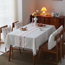 Load image into Gallery viewer, White Cotton Linen Restaurant Tassel Tablecloth Rectangular Table Cover
