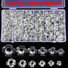 Load image into Gallery viewer, 245PCS Zinc Plated M3/M4/M5/M6/M8/M10 Four Claws Nut Speaker Nut T-nut  Blind Pronged Tee Nut Furniture Hardware
