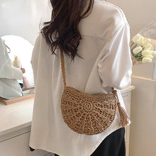 Load image into Gallery viewer, New Half Round Straw Bags for Women Summer Beach Rattan Bag Handmade Woven Half Moon Crossbody Handbags Bohemia
