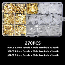 Load image into Gallery viewer, 270Pcs 2.8mm 4.8mm 6.3mm Plug Spring Female Male Spade Cold Crimp Terminals Connector Car Speaker Electrical Wire Connectors Set
