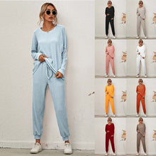 Load image into Gallery viewer, Women's Home Pajamas Set Long Sleeve Round Collar Tops + Trousers Two Piece Sets Ladies Casual Suits
