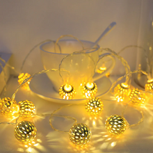 Load image into Gallery viewer, LED Solar Hollow Morocco Ball Lighting Chain Festival Outdoor Courtyard Battery Box Wrought Iron Ball Ornamental Festoon Lamp
