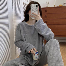 Load image into Gallery viewer, Autumn Winter Women's Korean Fashion Temperament Coral Fleece Warm Pajamas Set Thick Plus Velvet Sweet Comfortable Breathable Casual Homewear
