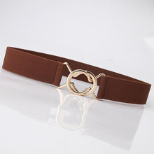 Load image into Gallery viewer, Ladies Solid Color Elastic Belt Gold Round Buckle Belt Fashion Belt Dress Jacket

