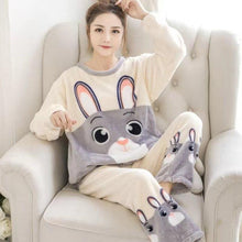 Load image into Gallery viewer, New 2021 Autumn Winter Warm Flannel Women Pijama Sets Thick Coral Velvet Long Sleeve Cute Sleepwear Set Thin Flannel Pajamas Set
