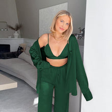 Load image into Gallery viewer, 2023 Autumn New Women Pajama Set 3 Pcs Suit Satin Pajamas
