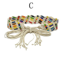 Load image into Gallery viewer, 1PC Casual Women Braided Belt Wooden Bead Waistband Tassels Rope Ethnic Colourful Fashion

