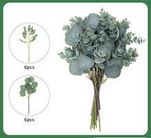 Load image into Gallery viewer, 12PCs Artificial Eucalyptus Leaf Green Plant Dining Table Flower Arrangement Hand Feel Mixed Eucalyptus Handle Bundle
