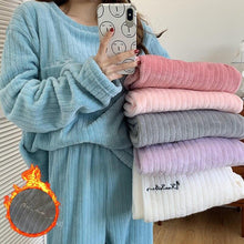 Load image into Gallery viewer, Winter Warm Flannel Women Pajamas Sets Plush Velvet Long Sleeve Sleepwear Nightwear Coral Fleece Girls Homewear
