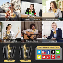 Load image into Gallery viewer, 2in1 Wireless Lavalier Microphone For ios type-c Phone Camera Audio Video 2 Clip-on Microphones For YouTube TikTok Live mini MIC

