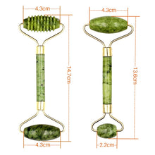 Load image into Gallery viewer, 2pcs Face Massager Roller Natural Jade Stone Guasha Board Scraper Set Facial Lift Skin Relaxation Slimming Beauty Neck Thin Tool
