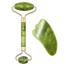 Load image into Gallery viewer, 2pcs Face Massager Roller Natural Jade Stone Guasha Board Scraper Set Facial Lift Skin Relaxation Slimming Beauty Neck Thin Tool
