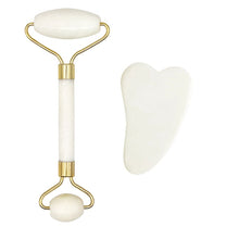 Load image into Gallery viewer, 2pcs Face Massager Roller Natural Jade Stone Guasha Board Scraper Set Facial Lift Skin Relaxation Slimming Beauty Neck Thin Tool
