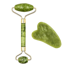 Load image into Gallery viewer, 2pcs Face Massager Roller Natural Jade Stone Guasha Board Scraper Set Facial Lift Skin Relaxation Slimming Beauty Neck Thin Tool
