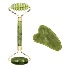 Load image into Gallery viewer, 2pcs Face Massager Roller Natural Jade Stone Guasha Board Scraper Set Facial Lift Skin Relaxation Slimming Beauty Neck Thin Tool
