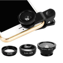 Load image into Gallery viewer, 3 in 1 Wide Angle Macro Fisheye Lens Camera Kits Mobile Phone Fish Eye Lenses with Clip 0.67x for iPhone Samsung All Cell Phones
