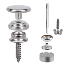Load image into Gallery viewer, 30/150 Pieces Stainless Steel Marine Grade Canvas and Upholstery Boat Cover Snap Button Fastener Kit 15mm Screws Snaps with tool

