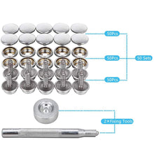 Load image into Gallery viewer, 30/150 Pieces Stainless Steel Marine Grade Canvas and Upholstery Boat Cover Snap Button Fastener Kit 15mm Screws Snaps with tool
