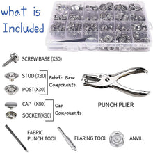 Load image into Gallery viewer, 30/150 Pieces Stainless Steel Marine Grade Canvas and Upholstery Boat Cover Snap Button Fastener Kit 15mm Screws Snaps with tool
