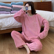 Load image into Gallery viewer, Winter Warm Flannel Women Pajamas Sets Plush Velvet Long Sleeve Sleepwear Nightwear Coral Fleece Girls Homewear
