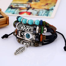 Load image into Gallery viewer, Jewelry Beaded Multi-Layer Blue Eyes Cattle Leather Bracelet Ethnic Style Feather Pendant Student Bracelet
