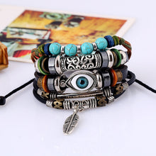 Load image into Gallery viewer, Jewelry Beaded Multi-Layer Blue Eyes Cattle Leather Bracelet Ethnic Style Feather Pendant Student Bracelet
