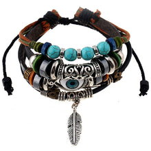 Load image into Gallery viewer, Jewelry Beaded Multi-Layer Blue Eyes Cattle Leather Bracelet Ethnic Style Feather Pendant Student Bracelet
