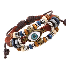 Load image into Gallery viewer, Popular Ornament New Beaded Eyes Cattle Leather Bracelet Pull-out Adjustable Couple Leather Bracelet
