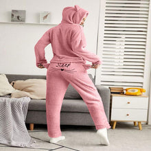 Load image into Gallery viewer, Nightgowns Solid Color Warm Pajamas Set Long Sleeve Tops+ Pant Two Piece Cute Cat Print Hooded Sleeping Pajamas Hoodie
