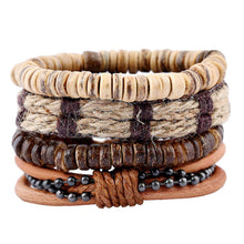 Load image into Gallery viewer, Simple Retro Set Bracelet DIY Braided Leather Bracelet Coconut Shell Bracelet Men's Hemp Rope Leather Bracelet
