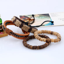 Load image into Gallery viewer, Simple Retro Set Bracelet DIY Braided Leather Bracelet Coconut Shell Bracelet Men's Hemp Rope Leather Bracelet
