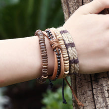 Load image into Gallery viewer, Simple Retro Set Bracelet DIY Braided Leather Bracelet Coconut Shell Bracelet Men's Hemp Rope Leather Bracelet
