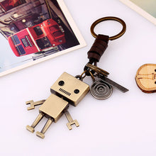 Load image into Gallery viewer, Simple Cartoon Cute Robot Cattle-Leather Key Ring Personality Vintage Weave Key Pendants Creative Bag Pendant
