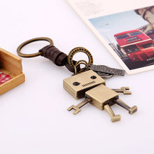 Load image into Gallery viewer, Simple Cartoon Cute Robot Cattle-Leather Key Ring Personality Vintage Weave Key Pendants Creative Bag Pendant
