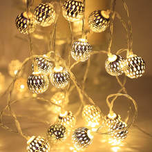 Load image into Gallery viewer, LED Solar Hollow Morocco Ball Lighting Chain Festival Outdoor Courtyard Battery Box Wrought Iron Ball Ornamental Festoon Lamp
