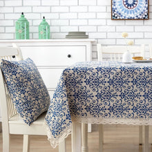 Load image into Gallery viewer, Cotton Linen Tablecloth Tablecloth Blue and White Porcelain Printed Square Tablecloth Lace Restaurant Dust Cover
