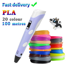 Load image into Gallery viewer, 3D Printing Pen DIY Drawing Pen With LCD Display 3D Pen With 20 Colors 100 Meter PLA Filament Christmas Birthday Gift for Child
