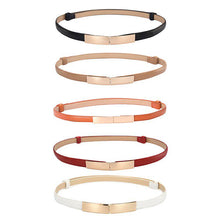 Load image into Gallery viewer, Fashion Women Leather Belt Thin Skinny Metal Gold Elastic Buckle Waistband Belt Dress Accessories
