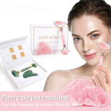 Load image into Gallery viewer, Natural Rose Quartz Jade Roller Gua Sha Set Facial Body Massager Roller Jade Stone Massage Set Face Lifting Beauty Massage Tools
