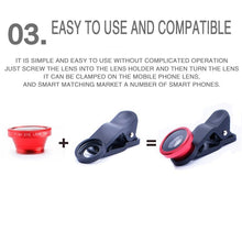Load image into Gallery viewer, 3in1 Fish Eye Lens 0.67X Wide Angle Zoom Fisheye Macro Lenses Camera Kits With Clip Universally Lens For iPhone 13 Xiaomi Huawei
