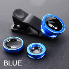 Load image into Gallery viewer, 3in1 Fish Eye Lens 0.67X Wide Angle Zoom Fisheye Macro Lenses Camera Kits With Clip Universally Lens For iPhone 13 Xiaomi Huawei

