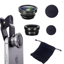 Load image into Gallery viewer, 3in1 Fisheye Phone Lens 0.67X Wide Angle Zoom Fish Eye Macro Lenses Camera Kits With Clip Lens On The Phone For Smartphone
