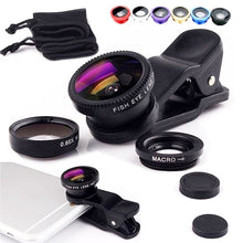 Load image into Gallery viewer, 3in1 Fisheye Wide Angle Micro Camera Lens for iPhone Xiaomi Redmi 3IN1 Zoom Fish Eye Len on Smartphone Lenses with Phone Clip
