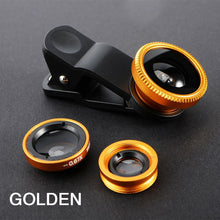 Load image into Gallery viewer, 3in1 Fisheye Wide Angle Micro Camera Lens for iPhone Xiaomi Redmi 3IN1 Zoom Fish Eye Len on Smartphone Lenses with Phone Clip

