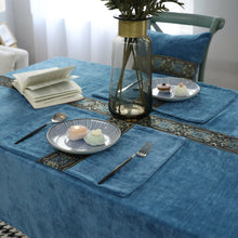 Load image into Gallery viewer, Embroidered Tablecloth Blue Double-Sided Velvet Lace Rectangular Tablecloth
