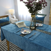 Load image into Gallery viewer, Embroidered Tablecloth Blue Double-Sided Velvet Lace Rectangular Tablecloth
