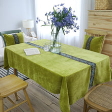 Load image into Gallery viewer, Embroidered Tablecloth Green Double-Sided Velvet Lace Rectangular Tablecloth
