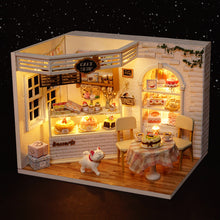Load image into Gallery viewer, Dollhouse Miniature with Furniture, Cake Diary DIY Wooden Dollhouse Kit plus Dust Proof and Music Movement,
