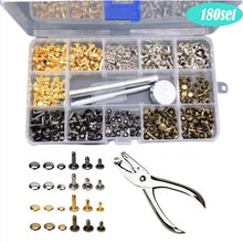 Load image into Gallery viewer, 480 Pcs Metal Double Cap Rivets Studs Round Rivet for DIY Leather Craft Bag Belt Clothing Garment Shoes Pet Collar Fixing Tools
