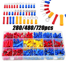 Load image into Gallery viewer, 480pcs Assorted Spade Terminals Insulated Cable Connector Electrical Wire Crimp Butt Ring Fork Set Ring Lugs Rolled Kit+Plier
